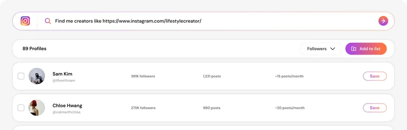Cheerful creator search across 350M+ profiles